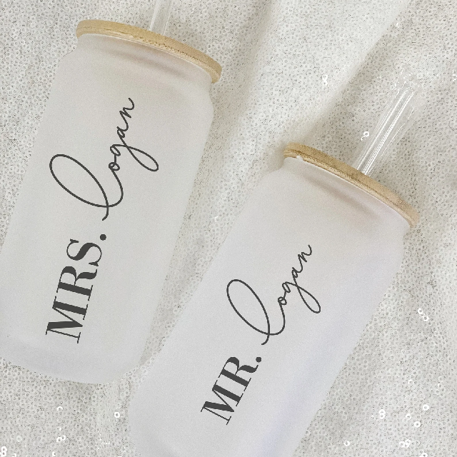 Mr and Mrs Beer and Wine Glass Set, Personalized, Set of 2, in Gift Box