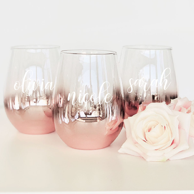 Engraved Stemless Wine Glass - Bridal Party