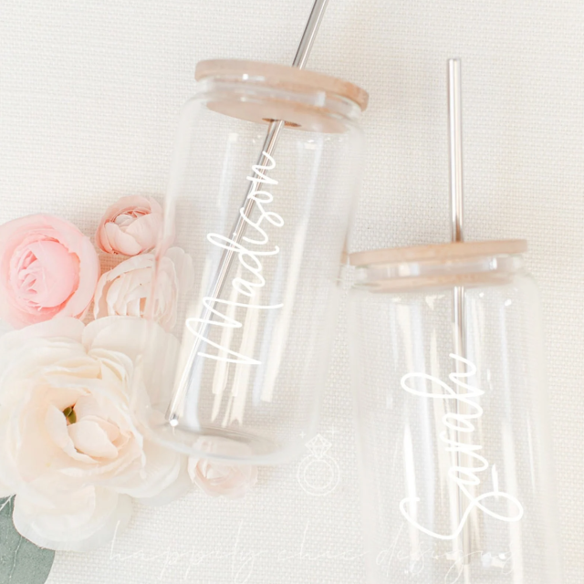 Personalized Iced Coffee Glass with Bamboo Lid