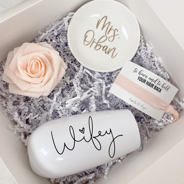 Future mrs gift box- future bride to be gifts- personalized bride wine  tumbler glass for bridal shower gift box ring dish wedding notebook