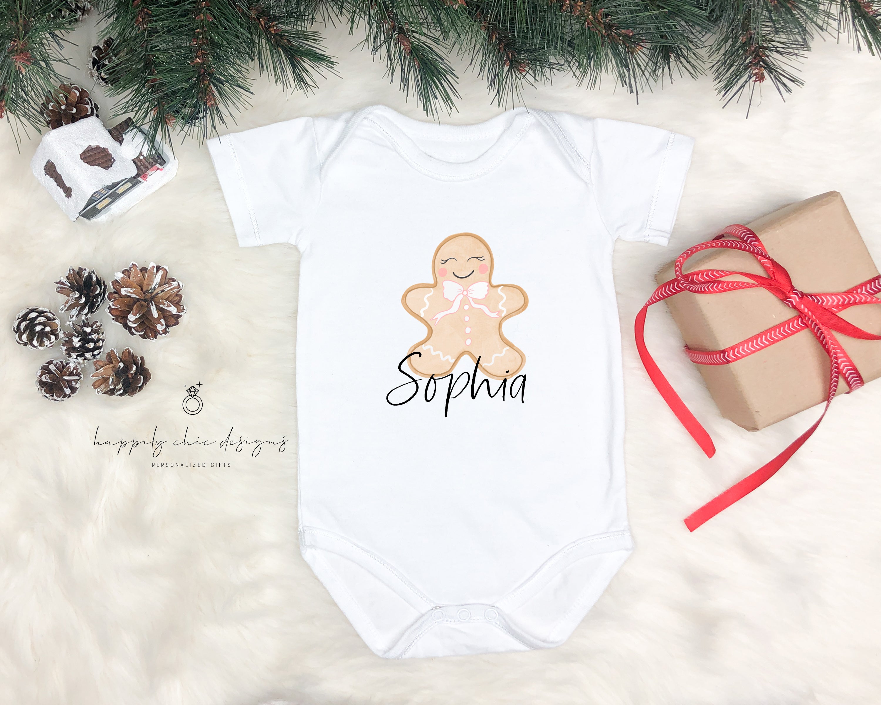 Gingerbread baby kids children shirt baby bodysuit, personalized name christmas matching family pajama shirts cousin crew custom christmas