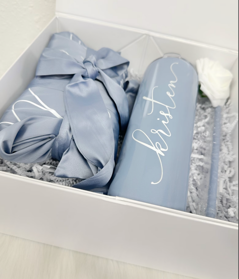 Bridesmaid proposal gift box- personalized bridesmaid tumbler- bridesmaid satin lace robe - bridal party robes - will you be my maid of honor