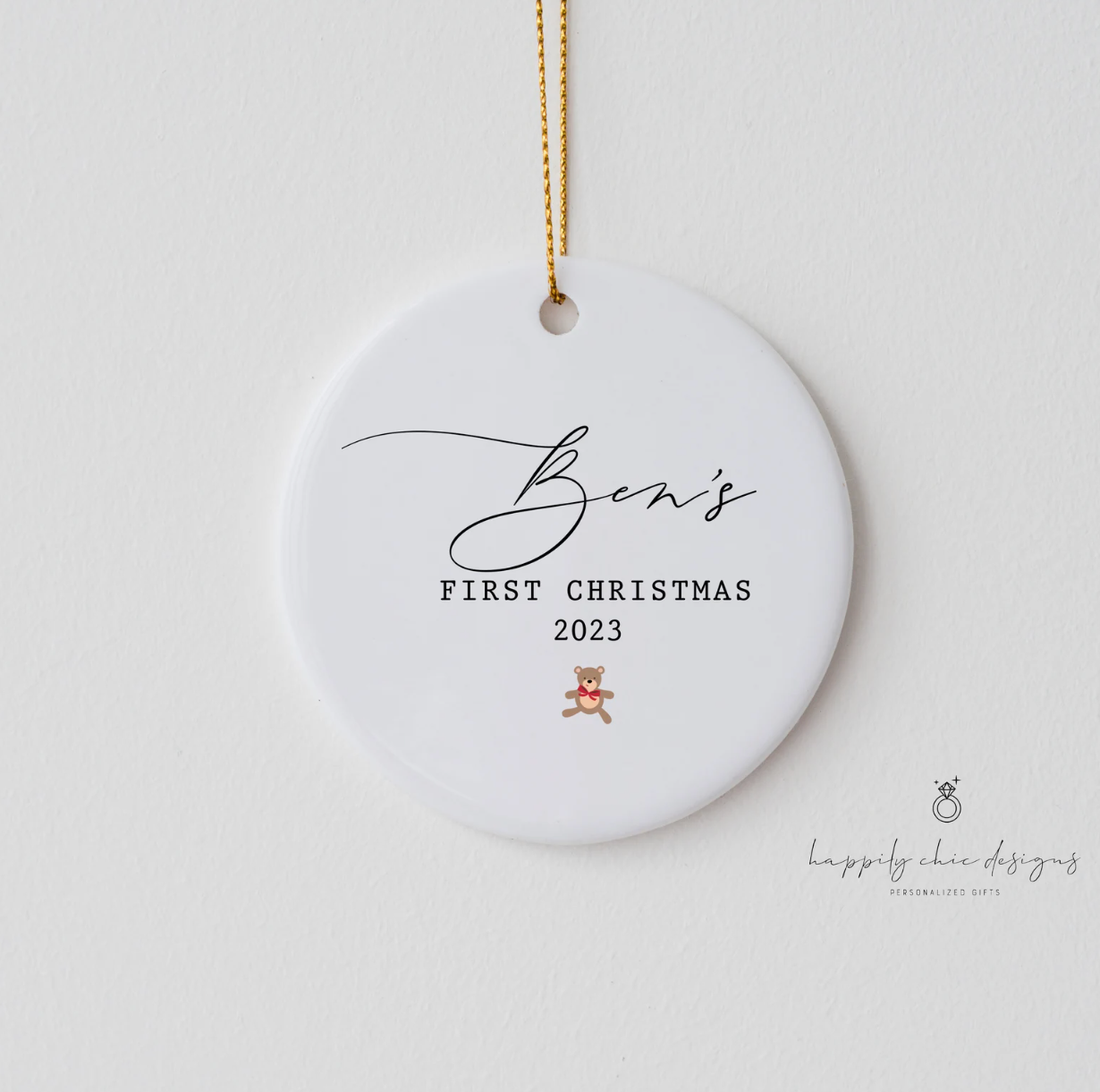 Baby’s first christmas ceramic ornament- custom name baby name christmas tree ornament baby shower gift idea for new parents mom and dad