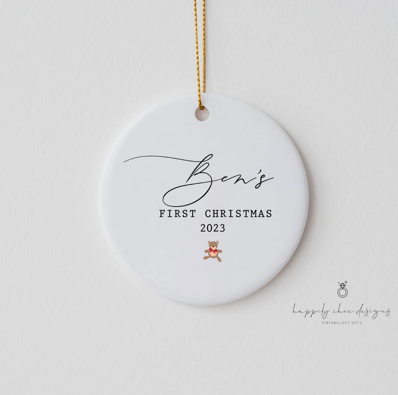 Baby’s first christmas ceramic ornament- custom name baby name christmas tree ornament baby shower gift idea for new parents mom and dad