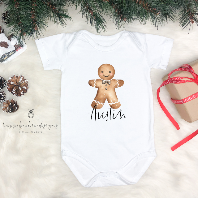 Gingerbread baby kids children shirt baby bodysuit, personalized name christmas matching family pajama shirts cousin crew custom christmas