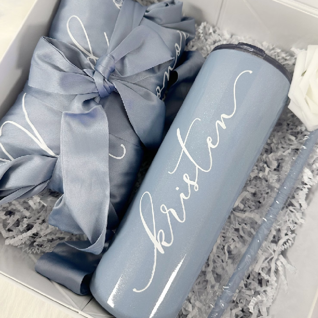 Bridesmaid proposal gift box- personalized bridesmaid tumbler- bridesmaid satin lace robe - bridal party robes - will you be my maid of honor