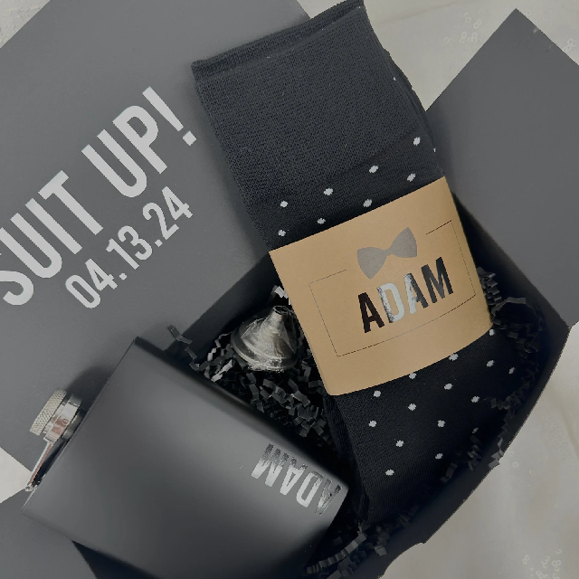 Groomsman proposal box- best man proposal idea- wedding flask -groomsmen socks- groom gifts- bridal party usher father of bride box