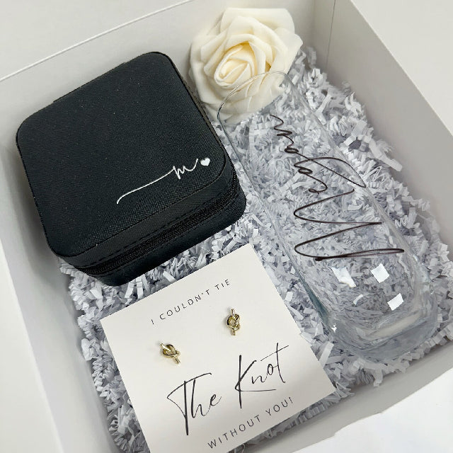 Will you be my bridesmaid proposal box set with flute, earrings and jewelry box