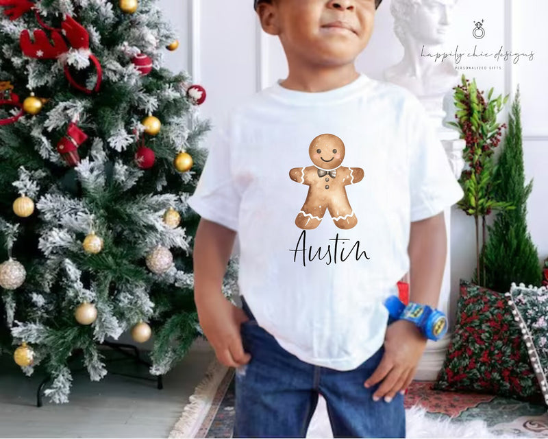 Gingerbread baby kids children shirt baby bodysuit, personalized name christmas matching family pajama shirts cousin crew custom christmas