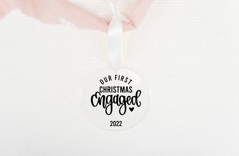 Our first Christmas engaged 2023 ornaments- engagement gift idea- christmas gift idea for bride to be- future Mrs acrylic ornaments- holiday.