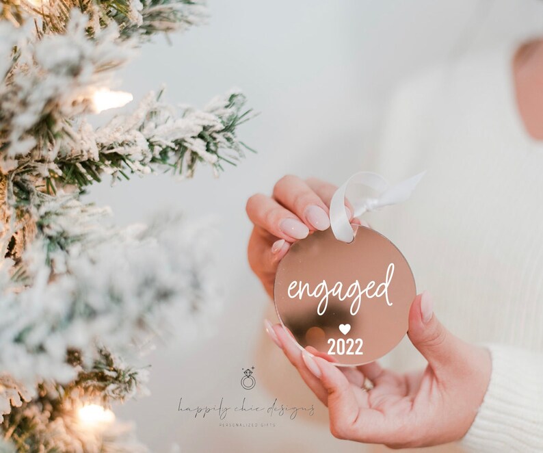 Our first Christmas engaged 2023 ornaments- engagement gift idea- christmas gift idea for bride to be- future Mrs acrylic ornaments- holiday.