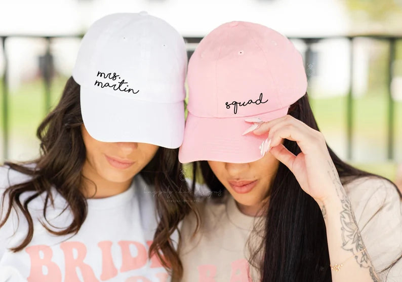 Bridesmaid baseball hat- bridal party baseball cap trucker hat bachelorette party favors- squad bride tribe personalized custom logo hat