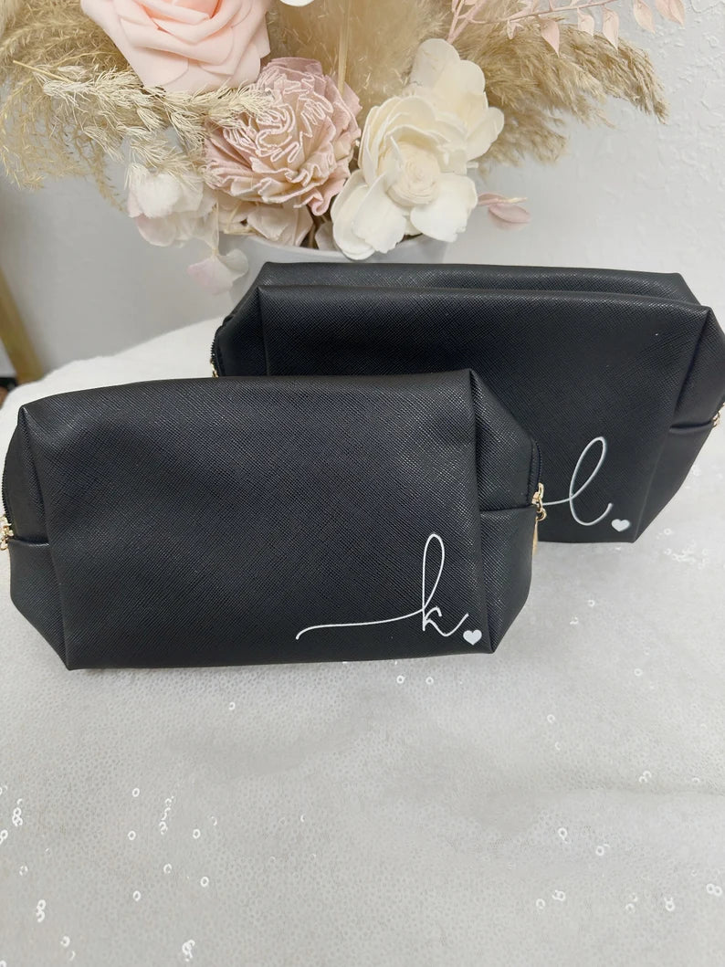 Bridesmaid leather makeup bag- personalized make up bag- bridesmaid pouch-hangover kit- gift for bridesmaid proposal box- bridal party bags