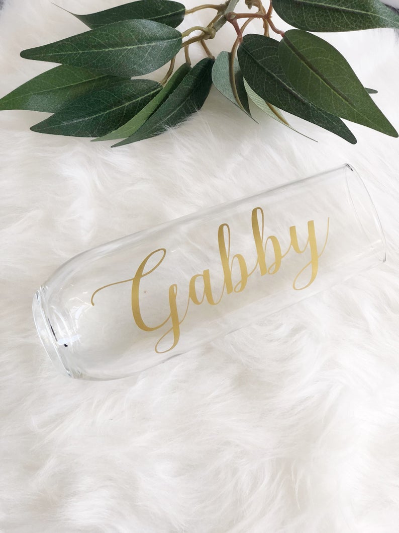 Personalized champagne flutes- gold bridesmaid champagne glasses - bridal party flutes- bridesmaid proposal champagne - toasting flutes-