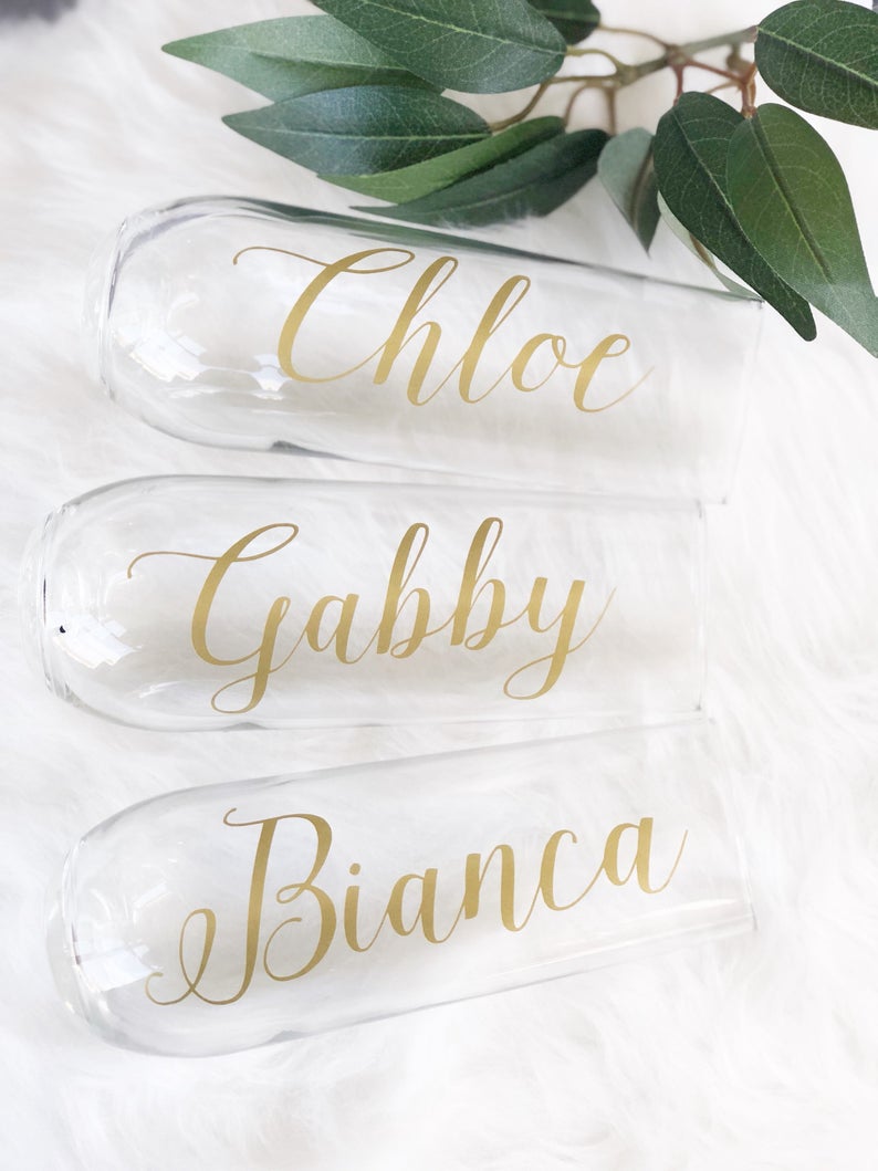 Personalized champagne flutes- gold bridesmaid champagne glasses - bridal party flutes- bridesmaid proposal champagne - toasting flutes-