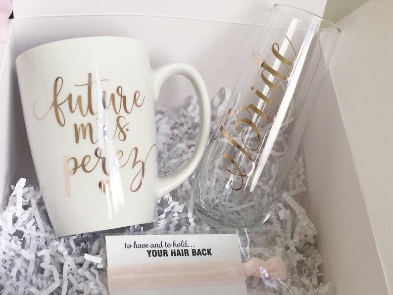 Personalized future mrs mug gift box set- engagement gift box set idea- bride mugs- gift for bride- bride gift set - bridal shower box gift