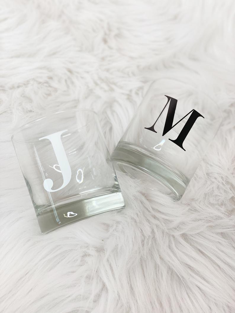 Groomsman whiskey glass set- groomsmen proposal- best man proposal- personalized initial whiskey glass- groomsmen gift ideas - will you be m