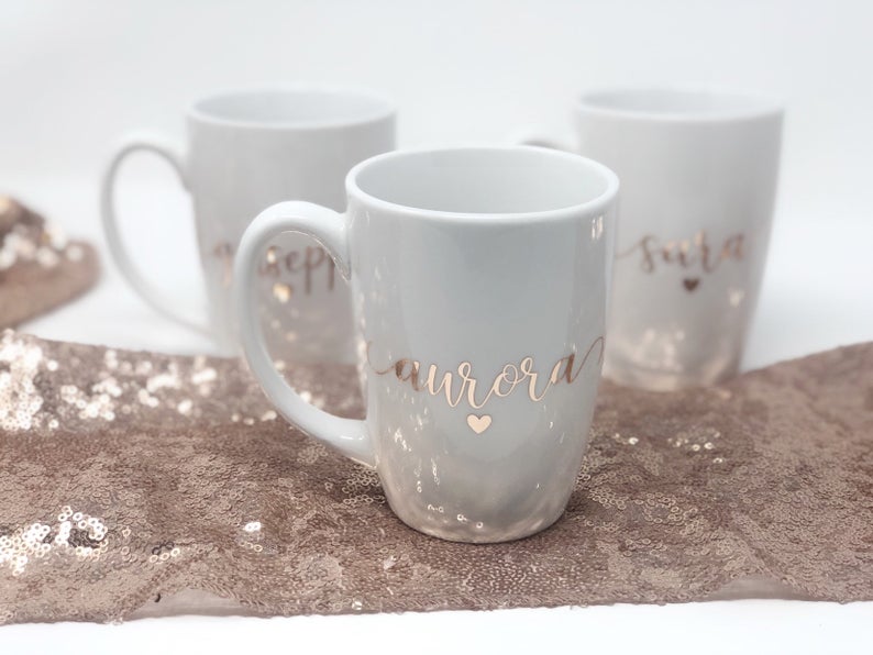 Rose gold bridesmaid coffee mugs- personalized bridesmaid gifts- bridesmaid cups- bridal party mug- custom mugs- bridesmaid proposal mugs.