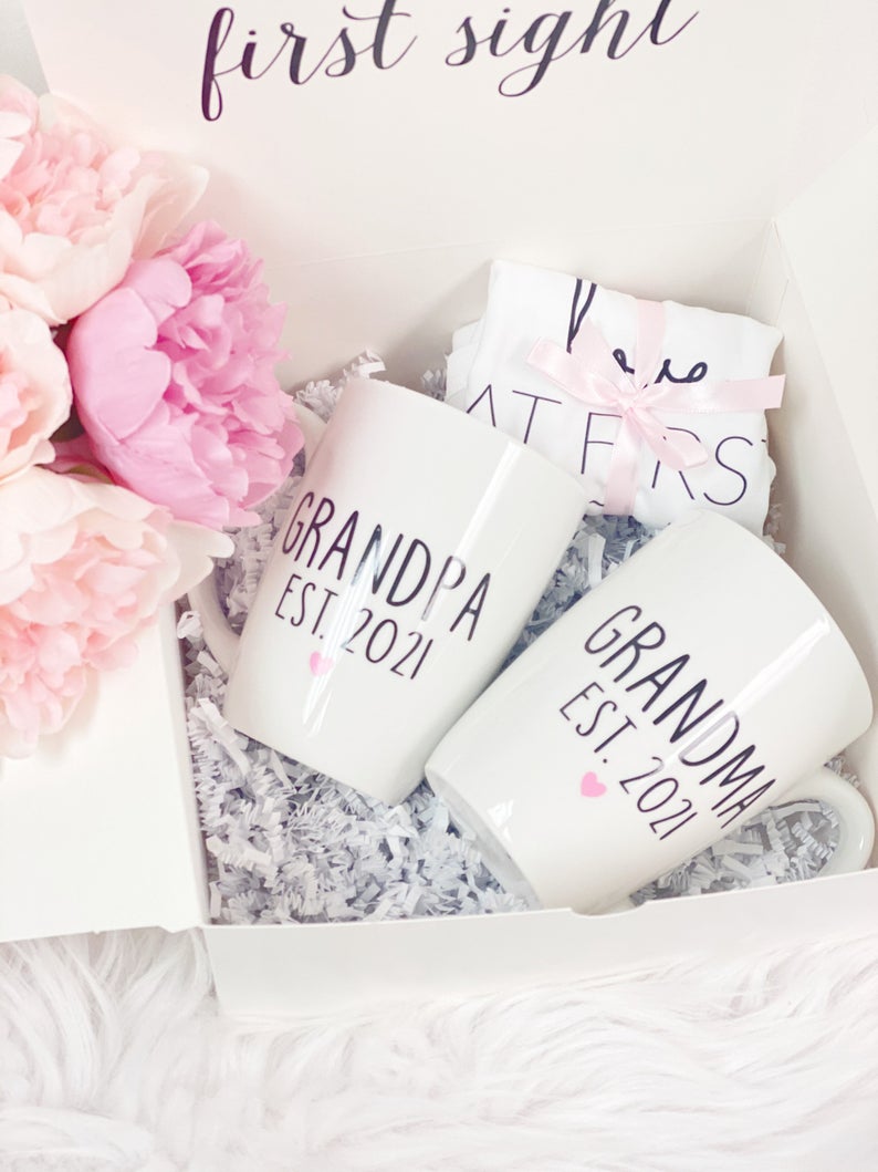 Grandpa and grandma baby announcement gift idea- promoted to grandparents- pregnancy reveal gifts- the best moms get promoted to nana gifts