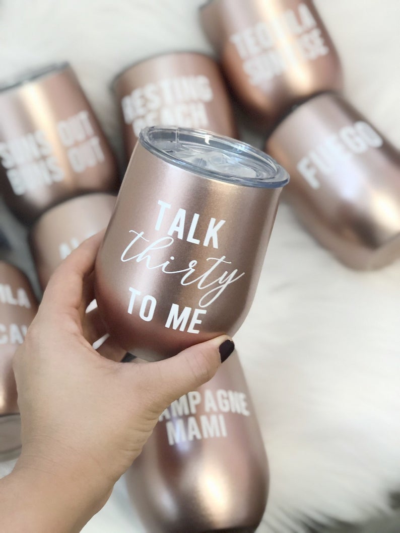 Personalized name wine tumblers- vacation tumblers- bridesmaid bachelorette cups- bridal party tumblers- rose gold swig wine tumblers- custo