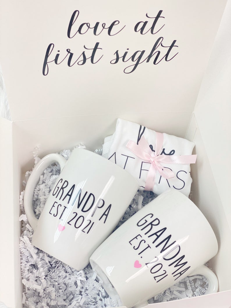 Grandpa and grandma baby announcement gift idea- promoted to grandparents- pregnancy reveal gifts- the best moms get promoted to nana gifts