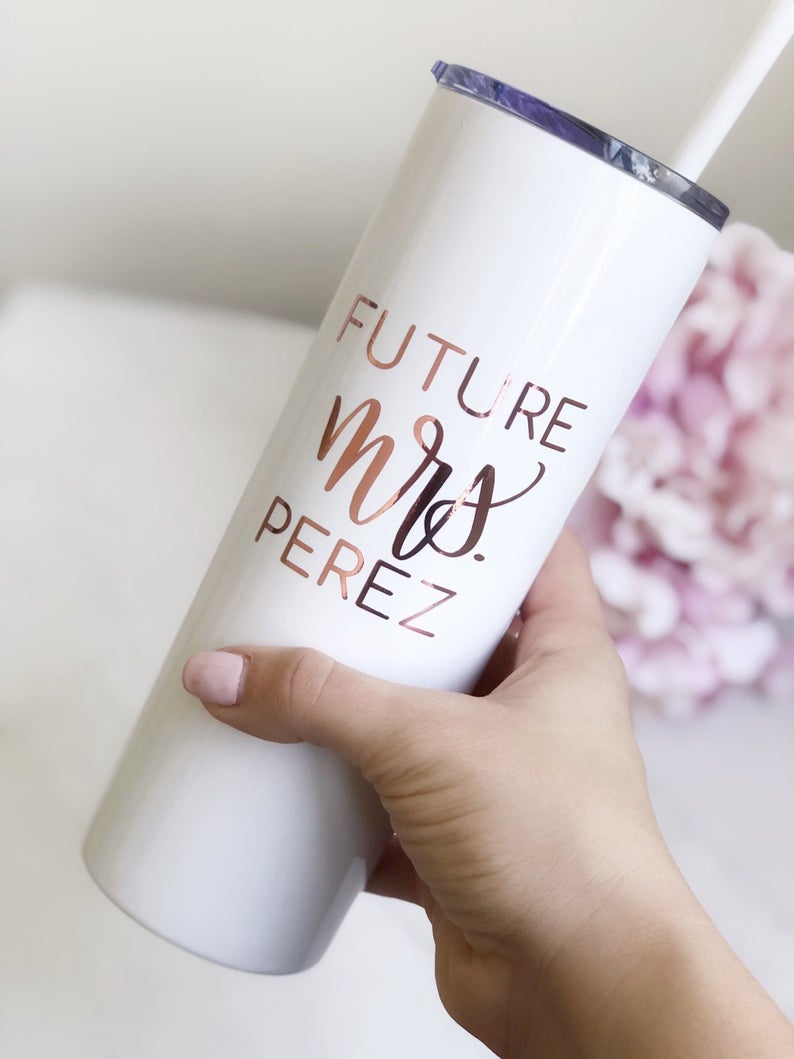 Personalized future mrs stainless steel tumbler- future mrs engagement gift- gift for bride to be- bride tumbler with straw- future mrs gift