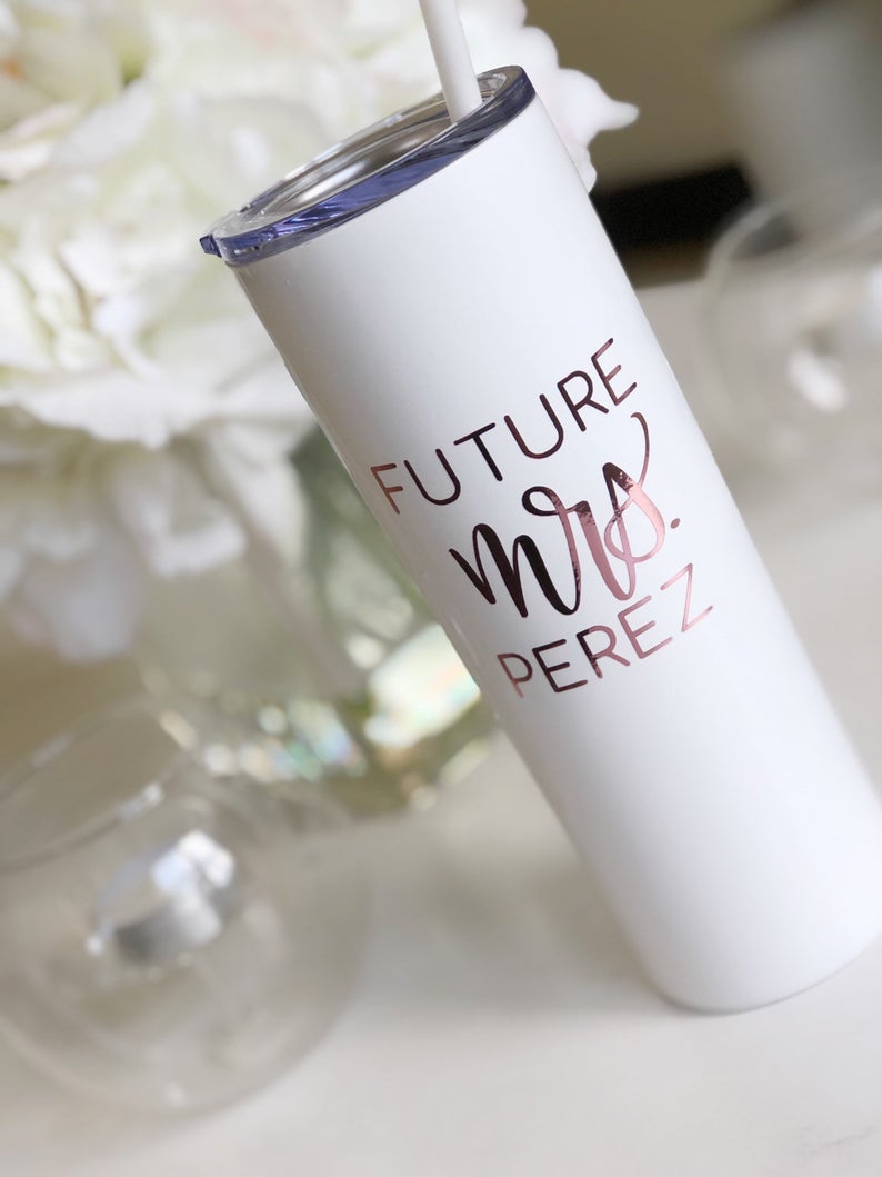 Personalized future mrs stainless steel tumbler- future mrs engagement gift- gift for bride to be- bride tumbler with straw- future mrs gift