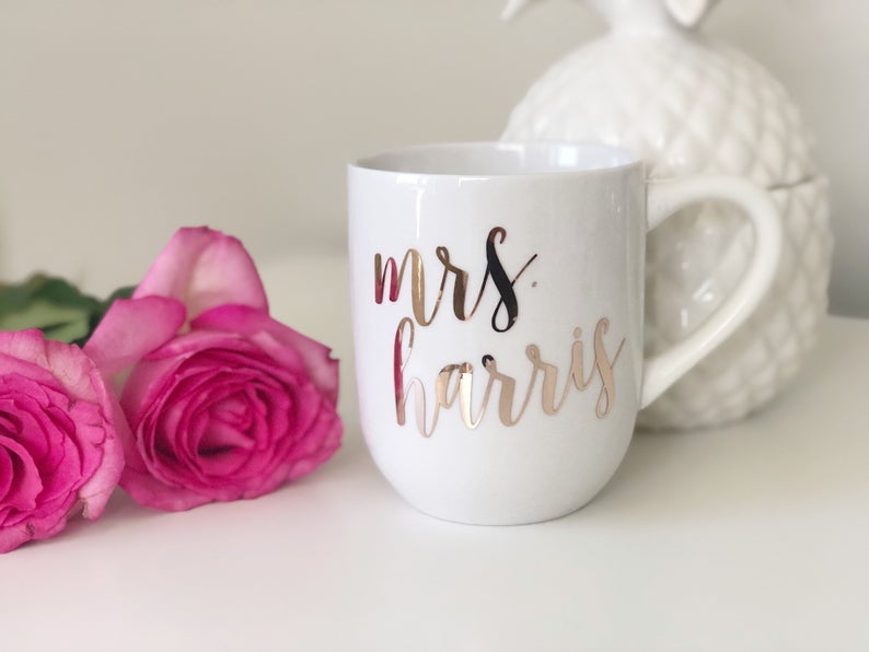 Personalized coffee mug- custom coffee mug- bride mug- future mrs mug- rose gold coffee mug- bridesmaid coffee mug- personalized gifts.