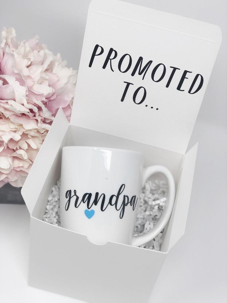 Promoted to grandma grandpa mug set-best moms get promoted to- reveal party gifts- grandparents pregnancy reveal- baby announcement ideas