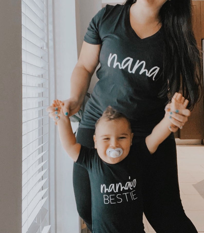 Mama mama's bestie shirt- mommy and me shirt for boy or girl- mothers day matching family shirts- baby body suit- gift for new mom first day