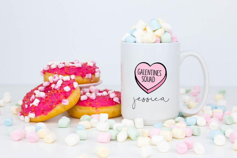 Personalized galentines squad mug conversation candy heart mug sweet heart - valentines day gift idea for best friend - gift idea for her