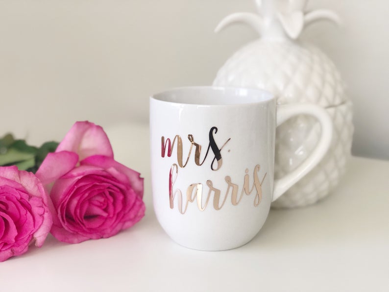 Personalized coffee mug- custom coffee mug- bride mug- future mrs mug- rose gold coffee mug- bridesmaid coffee mug- personalized gifts.