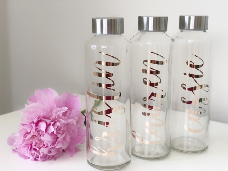 Bridesmaid proposal gift box set- bridesmaid glass water bottle - gift for bridesmaid personalized bridesmaid water bottle gift idea name