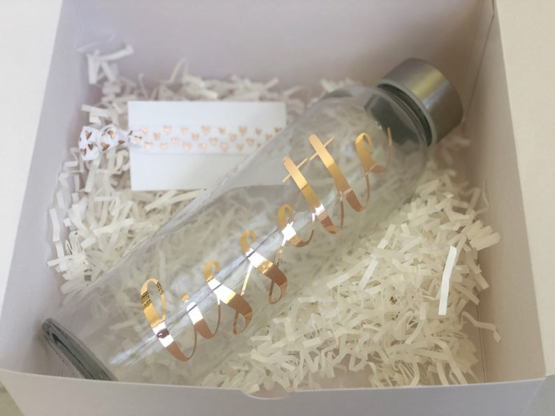 Bridesmaid proposal gift box set- bridesmaid glass water bottle - gift for bridesmaid personalized bridesmaid water bottle gift idea name