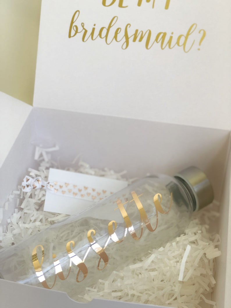 Bridesmaid proposal gift box set- bridesmaid glass water bottle - gift for bridesmaid personalized bridesmaid water bottle gift idea name