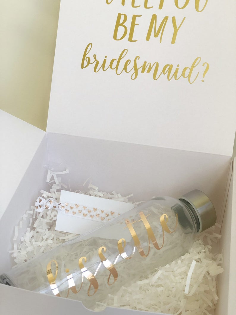 Bridesmaid proposal gift box set- bridesmaid glass water bottle - gift for bridesmaid personalized bridesmaid water bottle gift idea name