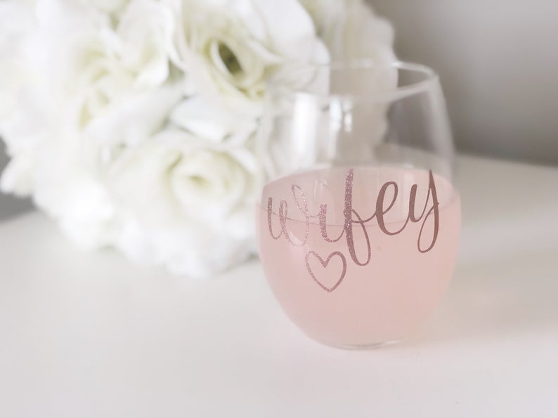 Wifey wine glass- rose gold bride wifey wine glass- bride wine tumbler - mrs wine glass- personalized bride wine glass- wifey for lifey wine