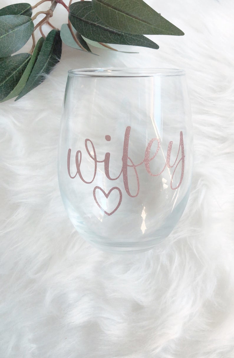 Wifey wine glass- rose gold bride wifey wine glass- bride wine tumbler - mrs wine glass- personalized bride wine glass- wifey for lifey wine