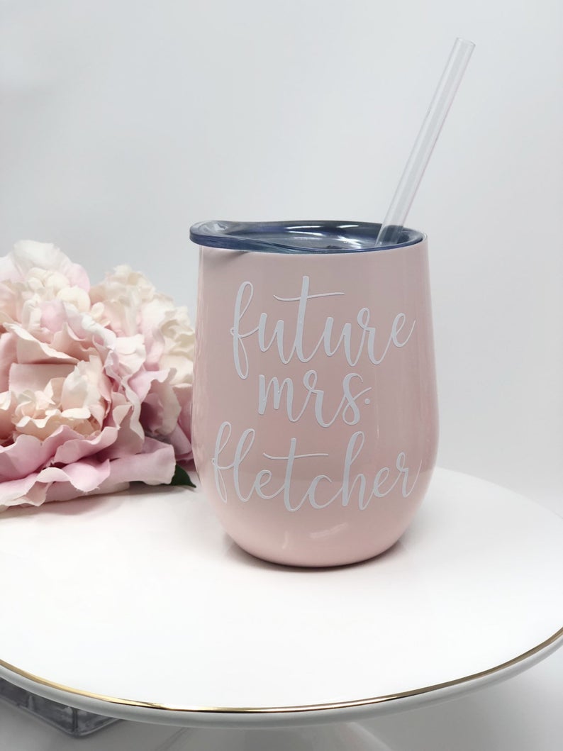 pink future mrs tumbler- bride wine tumbler- swig wine tumbler- gift set for bride- engagement gift box idea- bride champagne flute- bridal