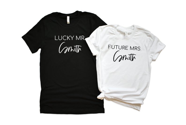 future mrs lucky mr shirts- engagement gift for couple- bride and groom shirts- gift for the mr and mrs- personalized shirts- bridal shower