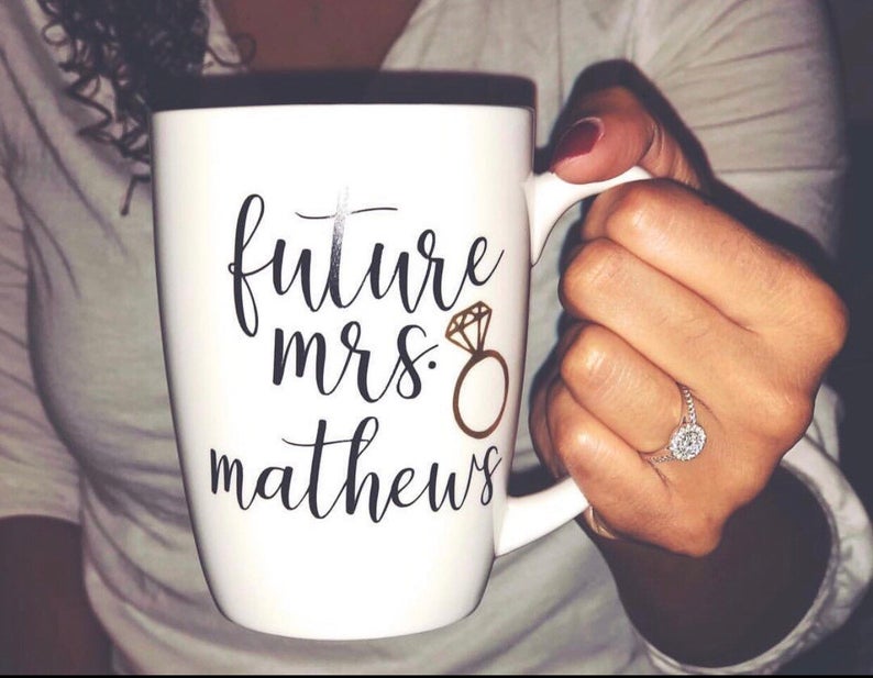 personalized bride mug- gift for a bride to be- engagement mug- does this ring make me look engaged mug- personalized future mrs gifts-