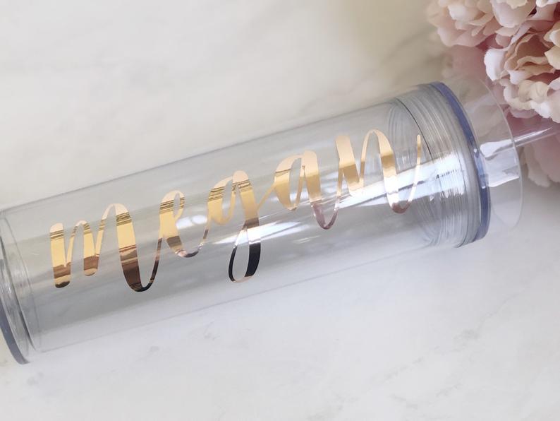 Bridesmaid water bottles - skinny tumbler for bridesmaid - personalized tumbler with name - gift for wedding party- bachelorette tumblers-