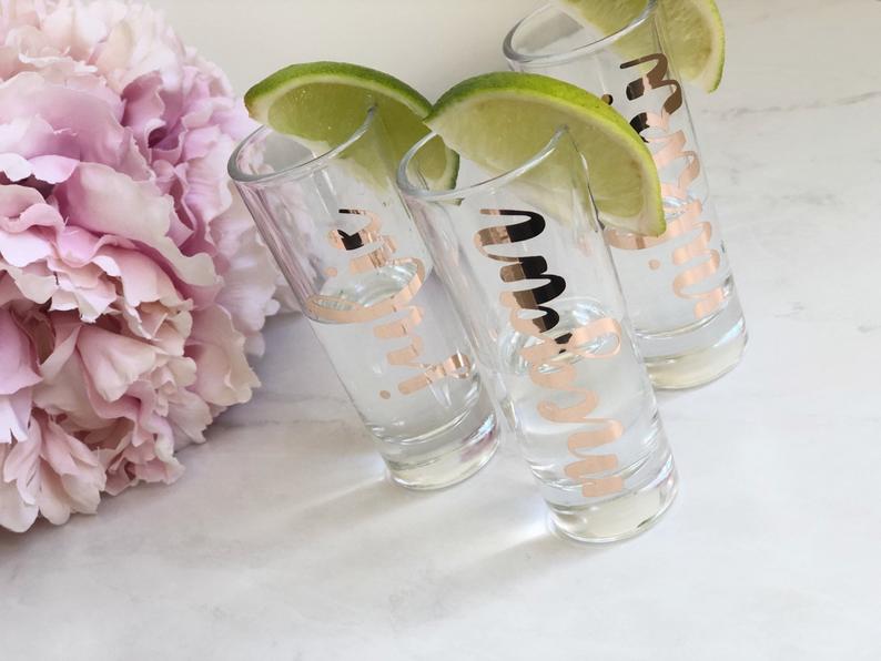 Personalized shot glasses- bridesmaid shot glass- bachelorette party shot glass gifts- bachelorette survival gifts - tequila shot glass