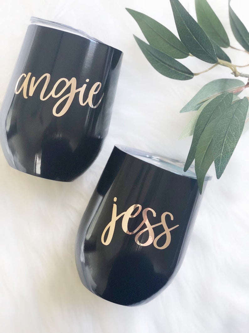 Personalized swig tumblers - bridesmaid tumbler- personalized bridesmaid gift- black stainless steel tumbler- rose gold tumblers- custom tum