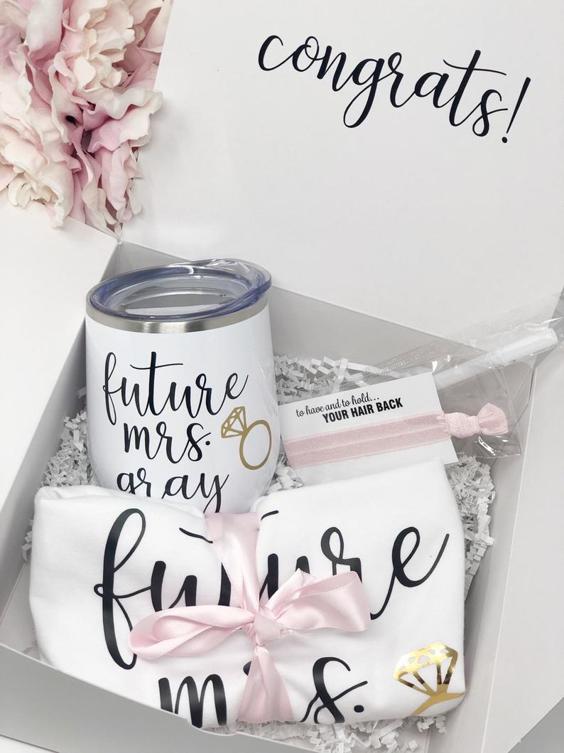 Future mrs tank shirt tumbler gift box set- bride tumbler - bride shirt- engagement gift box for bride to be- personalized bride wine tumble