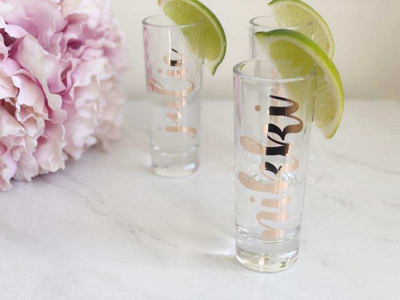 Personalized shot glasses- bridesmaid shot glass- bachelorette party shot glass gifts- bachelorette survival gifts - tequila shot glass