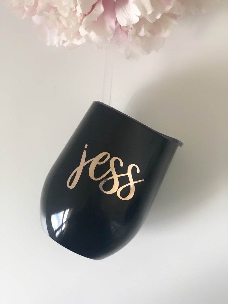 Personalized swig tumblers - bridesmaid tumbler- personalized bridesmaid gift- black stainless steel tumbler- rose gold tumblers- custom tum