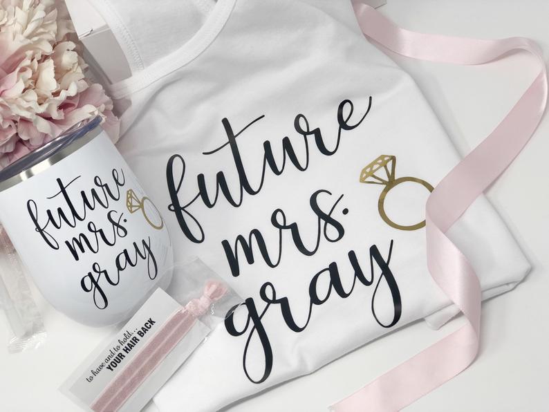 Future mrs tank shirt tumbler gift box set- bride tumbler - bride shirt- engagement gift box for bride to be- personalized bride wine tumble