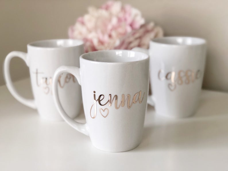 Rose gold bridesmaid coffee mugs- bridesmaid cups- personalized bridesmaid mug gifts- bridal party mugs- custom mug- bridesmaid personalized.