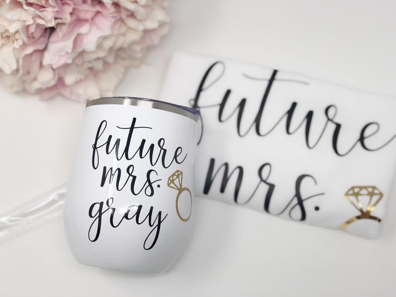 Future mrs tank shirt tumbler gift box set- bride tumbler - bride shirt- engagement gift box for bride to be- personalized bride wine tumble